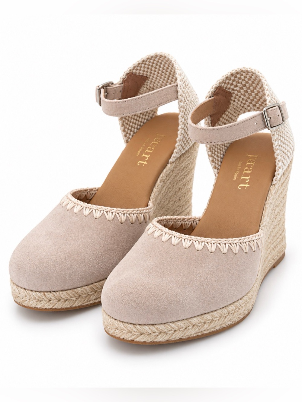 Frant Beige Suede Espadrille Wedge Sandals with Ankle Strap
